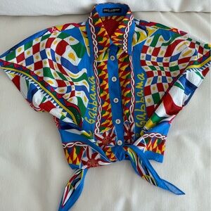 DOLCE&GABBANA Abstract printed shirt sleeve crop button up shirt size 38